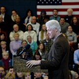 Former U.S. President Bill Clinton campaigns for his wife, Democratic president candidate Hillary Clinton, at Nashua Community College January 4, 2016 in Nashua, New Hampshire. 