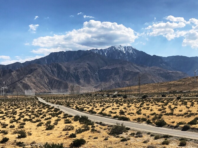 The San Andreas fault runs through the San Gorgonio pass, just north of Palm Springs