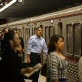 Passengers board Metrolink subway trains during rush hour on June 3, 2008 in Los Angeles, California. 