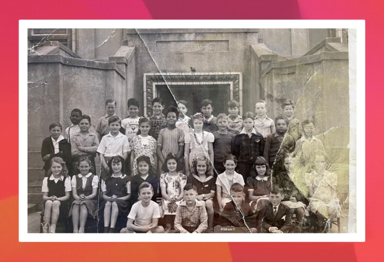Moton's maternal grandmother, Ardell (center) in an integrated black and white class photo in Oklahoma sometime in the 1940s.