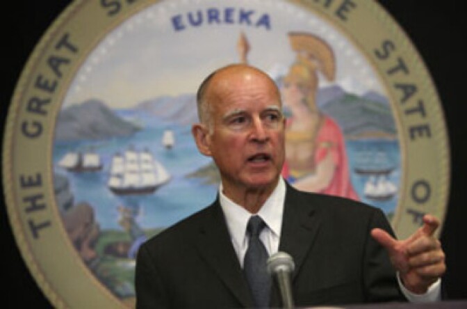 California Attorney General Jerry Brown holds a press conference to announce a Web-based prescription drug database to track all all controlled substances prescribed in California on September 15, 2009 in Los Angeles.