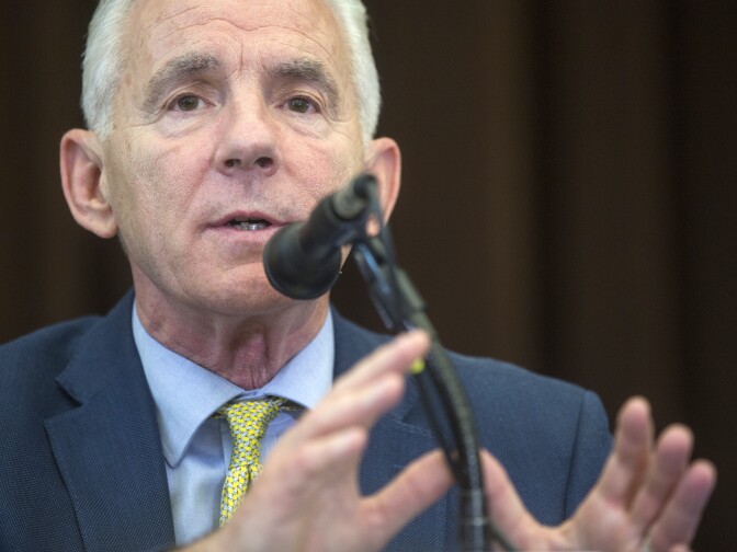 Angelo Bellomo, deputy director for health protection with the Los Angeles County Department of Public Health, speaks during a public health meeting at Porter Ranch Community School on Thursday evening, May 19, 2016 following a fall 2015 gas leak that has forced residents from their homes.
