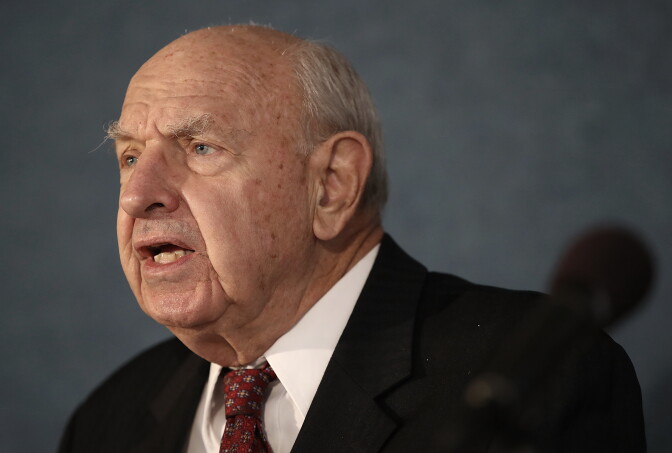 WASHINGTON, DC - JANUARY 26:  Former U.S. Ambassador to the United Nations Thomas Pickering, a member of the Bulletin of Atomic Scientists, delivers remarks on the 2017 time for the "Doomsday Clock" January 26, 2017 in Washington, DC. For the first time in the 70-year history of the Doomsday Clock, the Bulletin of Atomic Scientists moved the clock forward 30 seconds to two and a half minutes before midnight, citing "ill-considered" statements by U.S. President Donald Trump on nuclear weapons and climate change, developments in Russia, North Korea, India and Pakistan. (Photo by Win McNamee/Getty Images)