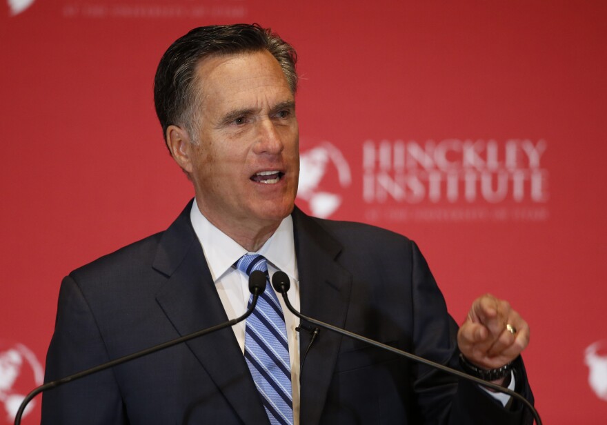 SALT LAKE CITY, UT - MARCH 3: Former Massachusetts Gov. Mitt Romney gives a speech on the state of the Republican party at the Hinckley Institute of Politics on the campus of the University of Utah on March 3, 2016 in Salt Lake City, Utah. Romney spoke about Donald Trump calling him a fraud and arguing against his nomination.  (Photo by George Frey/Getty Images)