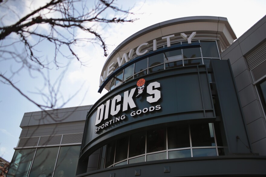 CHICAGO, IL - FEBRUARY 28:  A sign hangs outside of a Dick's Sporting Goods store on February 28, 2018 in Chicago, Illinois. Citing the recent shooting at Stoneman Douglas School in Parkland, Florida, the sporting goods retailer announced today that it would no longer sell firearms to anyone under 21 years of age, no longer sell high capacity magazines, and would no longer sell assault-style rifles at any company owned stored.  (Photo by Scott Olson/Getty Images)