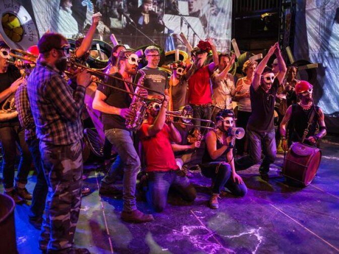 Performers in "Counting Sheep" at the Edinburgh Fringe Festival, 2016