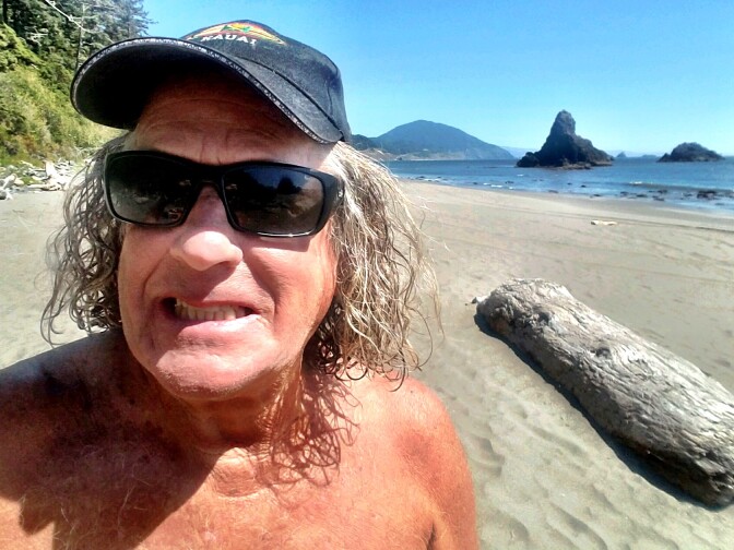 Surf Punks co-founder Dennis Dragon, on the beach in Oregon, his new home.