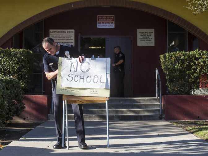 San Pascual Avenue Elementary School in Highland Park and all LAUSD schools are closed following Tuesday's threat of violence on Dec. 15, 2015.