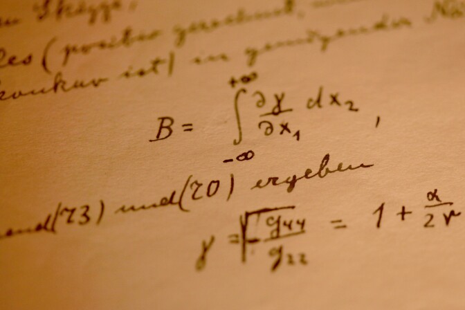 A detail from Albert Einstein's General Theory of Relativity which is on display in its entirety at the Israeli Academy of Sciences and Humanities.