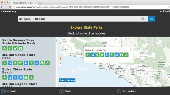 A screenshot of CaliParks.org