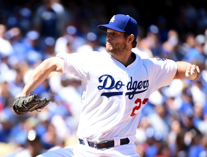 LOS ANGELES, CA - APRIL 06:  Clayton Kershaw #22 of the Los Angeles Dodgers pitches to the San Diego Padres in the first inning during opening day at Dodger Stadium on April 6, 2015 in Los Angeles, California.  (Photo by Harry How/Getty Images)