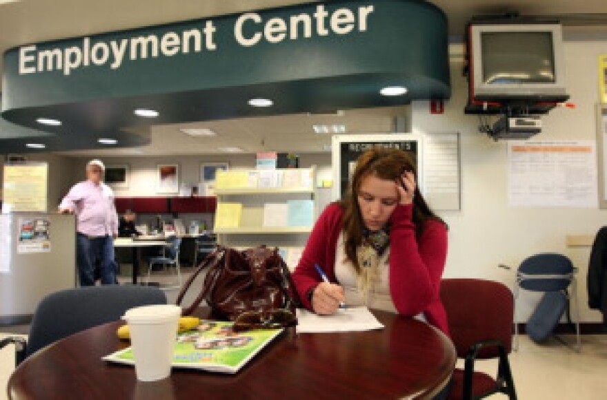 Brittney Nance fills out an application for food stamps at the Yolo County Department of Employment & Social Services March 6, 2009 in West Sacramento, California.