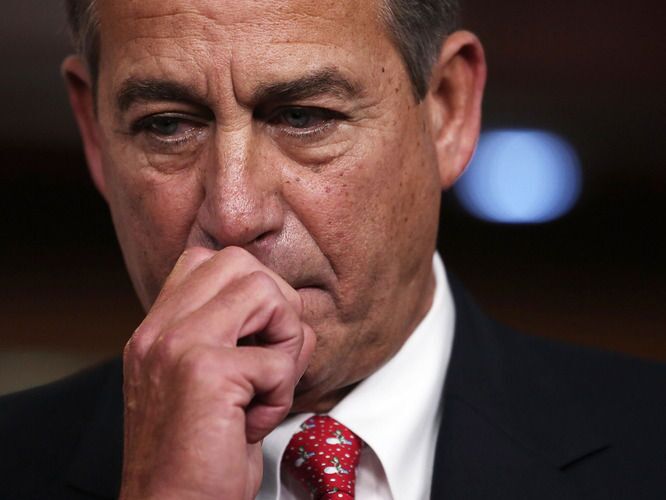 House Speaker John Boehner at a recent news conference following his failed effort at fiscal cliff legislation. U.S. consumer confidence tumbled in December, driven lower by fears of sharp tax increases and government spending cuts set to take effect next week.