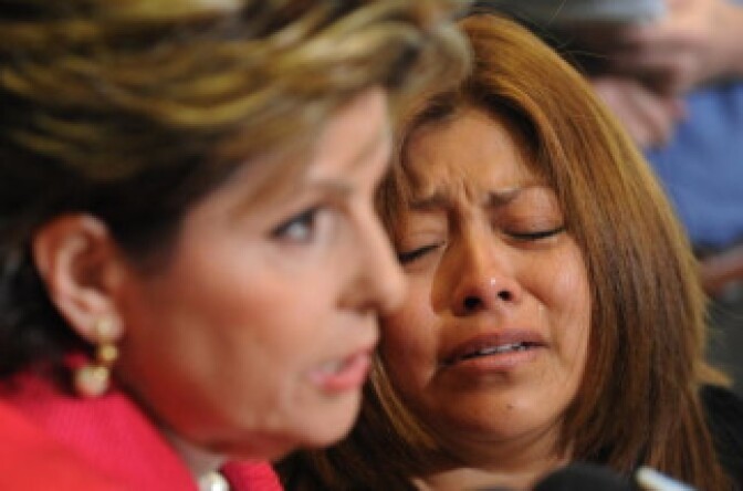 Nicky Diaz Santillan (R), who claims to have been the nanny and housekeeper of Republican nominee for Californnia Governor Meg Whitman, attends conference in Los Angeles on September 29, 2010.