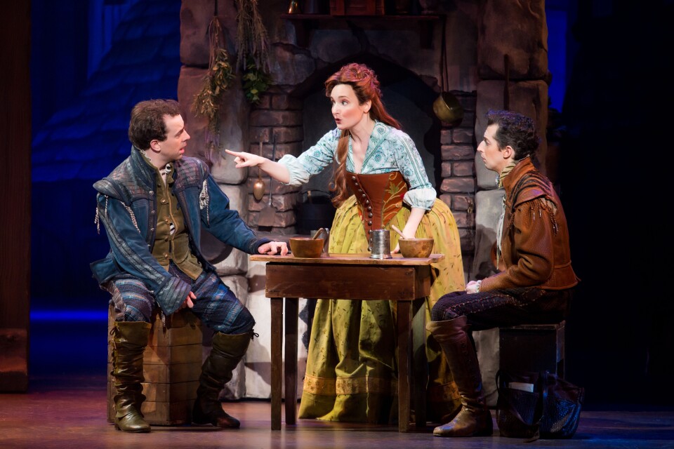 L-R: Rob McClure, Maggie Lakis and Josh Grisetti in “Something Rotten!” which plays at the Ahmanson Theatre November 21 through December 31, 2017. For tickets and information, please visit CenterTheatreGroup.org or call (213) 972-4400. Press Contact: CTGMedia@CTGLA.org / (213) 972-7376. Photo by Jeremy Daniel.