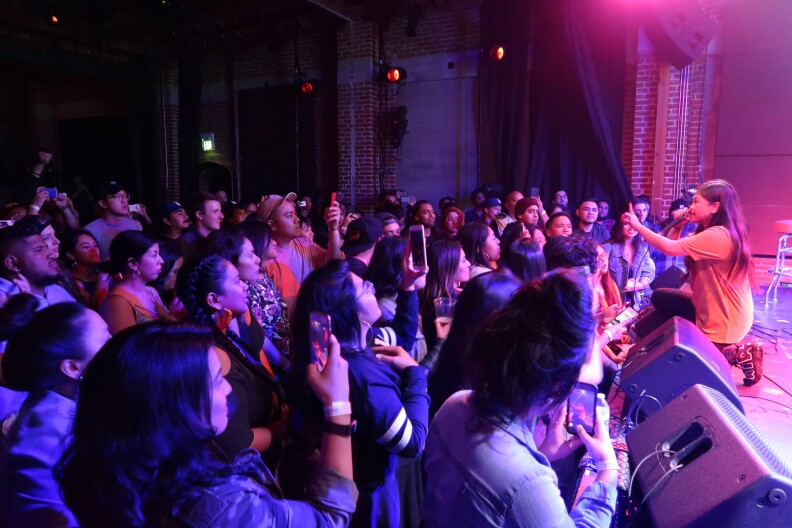 Rapper Ruby Ibarra performing at the Bootleg Theater in Los Angeles.