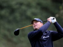 Defending champion Steve Stricker of the US, tees off at the 8th hole during the Pro-Am event prior to the start of the Northern Trust Open at the Riviera Country Club in Los Angeles on February 16, 2011.