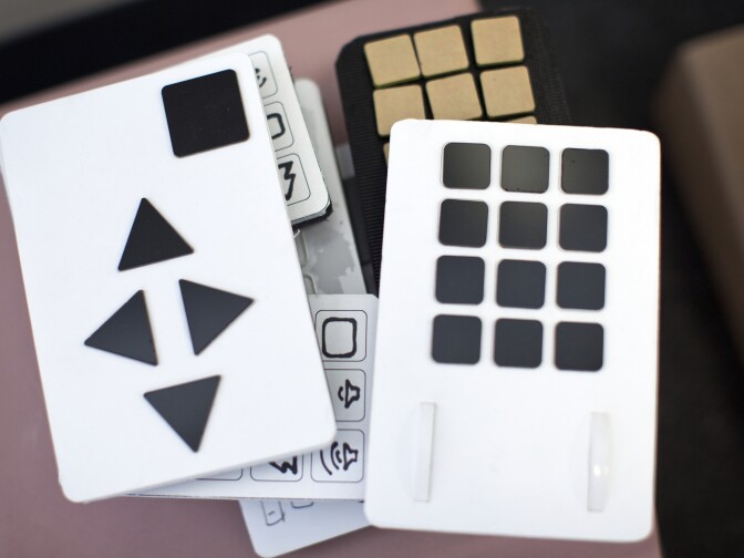 A storage room inside the Los Angeles County Registrar-Recorder/County Clerk holds different possible designs of the accessibility button pad.