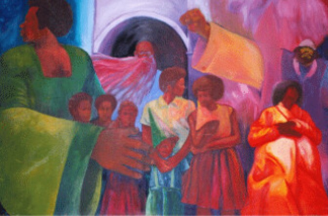 The Ralph J. Bunche Center for African American Studies mural.