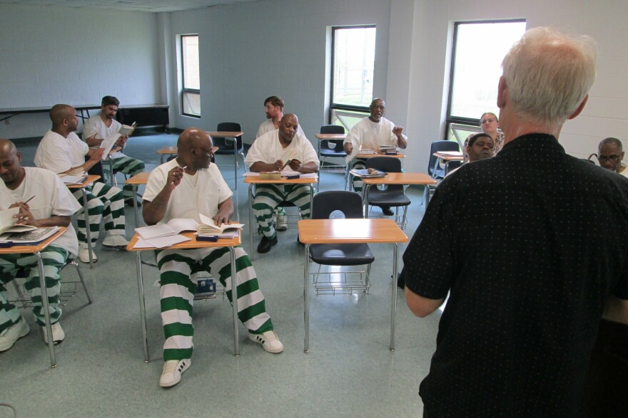 Professor Adam Gussow has been teaching his blues literature course for 25 years, but never before inside a prison. "The blues is not just music," he says, "but it's also life lived hard."