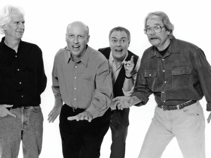 A promotional photo from the Firesign Theatre, featuring Peter Bergman second from left.