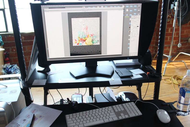 A preview of what the arranged food looks on the photographer's computer