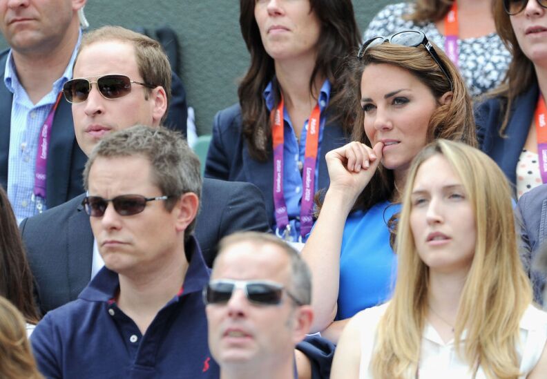Prince William, Duke of Cambridge and Catherine, Duchess of Cambridge during the match between Andy Murray of Great Britain and Nicolas Almagro of Spain in the Quarterfinal of Men's Singles Tennis on Day 6 of the London 2012 Olympic Games at Wimbledon on August 2, 2012 in London, England.