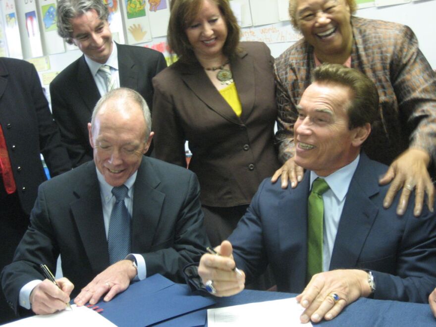 Governor Schwarzenegger and other education officials sign significant reforms into law meant to improve chronically low performing schools.