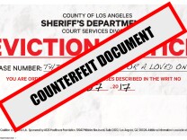 A photo released by the L.A. County Sheriff's Department showing a mailer put out by supporters of Measure S designed to look like an eviction notice.