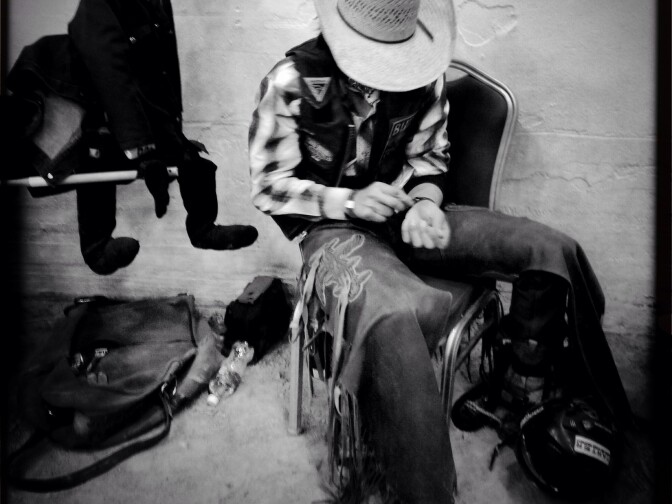A bull rider at the Indian National Finals Rodeo.
