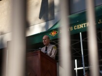 L.A. County Sheriff Lee Baca takes part in a memorial ceremony for a slain deputy at Men's Central Jail in Downtown Los Angeles in this photo from December 2011.