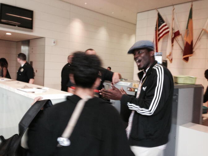 Protestor Evan Bunch singing his way through security earlier in the day heading into the #EzellFord hearing. 