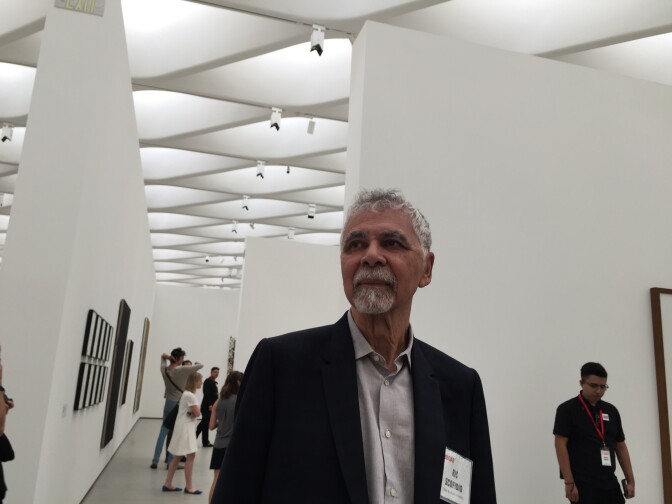 Ric Scofidio of Diller Scofidio + Renfro at The Broad, checking out how the public reacts to the space his company designed. 