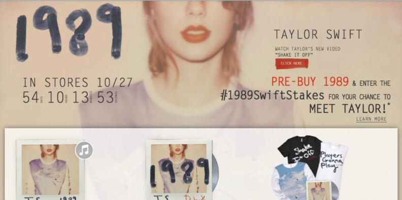 Screen shot of taylorswift.com taken September 2, 2014 promotes Taylor Swift's new album 1989.