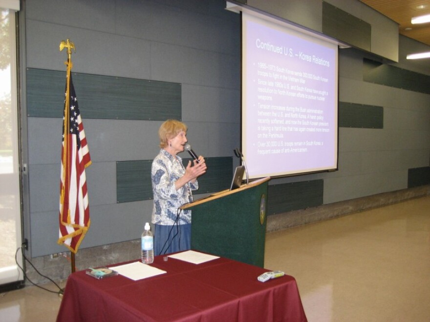 Mary Connor of the Korea Academy for Educators leads a Korean culture workshop in La Palma.