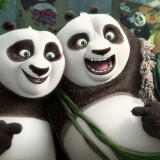(L-R) Po (voiced by Jack Black) and his long-lost panda father Li (voiced by Bryan Cranston) pose for a portrait in DreamWorks Animation's KUNG FU PANDA 3.