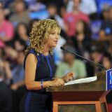 Democratic National Committee Chair, Congresswoman Debbie Wasserman Schultz of Florida addresses a campaign rally for Democratic presidential candidate Hillary Clinton and running mate Tim Kaine at Florida International University in Miami, Florida, July 23, 2016. 
Embattled Democratic Party chair Debbie Wasserman Schultz said July 24, 2016 she is resigning, following a leak of emails suggesting an insider attempt to hobble the campaign of Hillary Clinton's rival in the White House primaries Bernie Sanders.
 / AFP / Gaston De Cardenas        (Photo credit should read GASTON DE CARDENAS/AFP/Getty Images)
