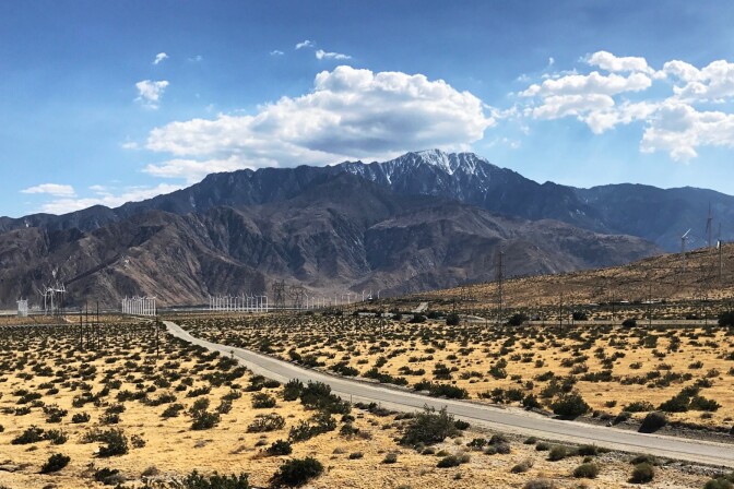 The San Andreas fault runs through the San Gorgonio pass, just north of Palm Springs