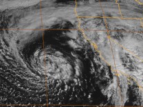 A satellite image of the storm that is responsible for several inches of rain over Southern California on Friday, February 28, 2014.