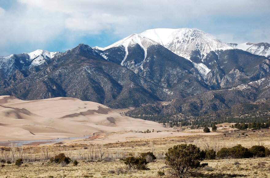 Great Sand Dunes National Park at the base of the Colorado Rockies. 