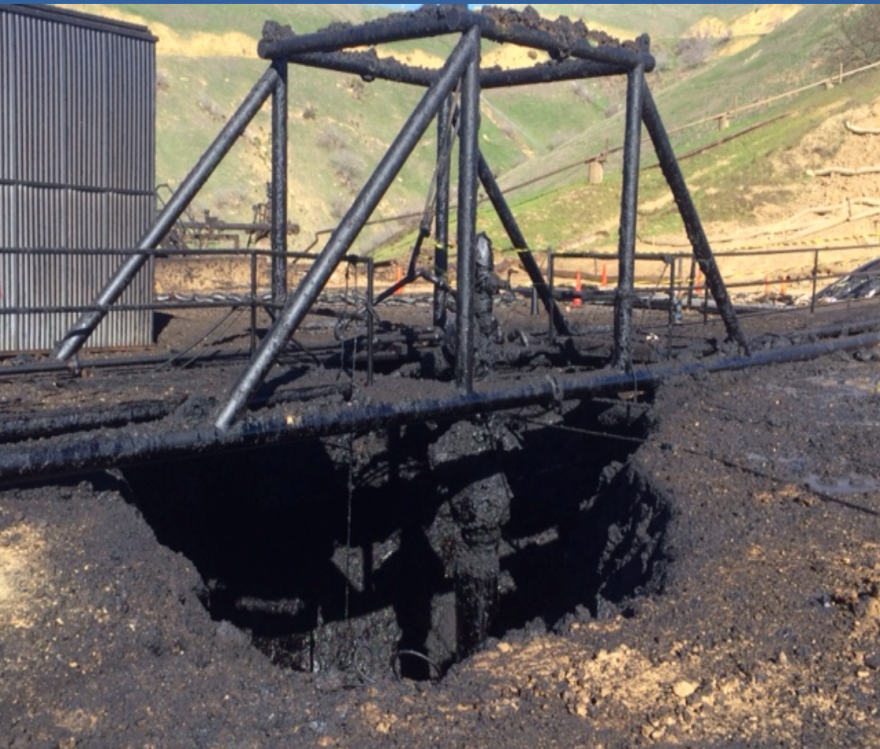 This photo, which appears in a report of the Interagency Task Force
on Natural Gas Storage Safety, shows the damage to Aliso Canyon gas well SS-25 after the massive leak was plugged.