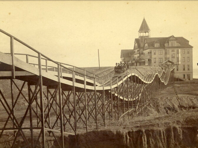 E.G. Morrison (ca. 1827–1888), Roller Coaster at the Arcadia Hotel, Santa Monica, late 1880s. Albumen print, Ernest Marquez Collection. The Huntington Library, Art Collections, and Botanical Gardens.