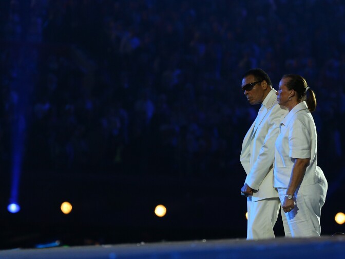 2012: Olympic flag bearer Muhammad Ali looks on during the Opening Ceremony of the London 2012 Olympic Games in London, England.