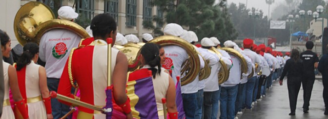 The Pasadena City College Tournament of Roses Honor Band is comprised of members of the Pasadena City College Marching Band and exceptional high school musicians from throughout Southern California. They along with 24 other marching bands from across the country will march in Friday’s Tournament of Roses Parade.  