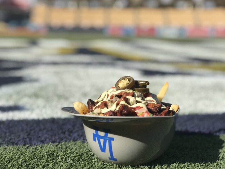 Al pastor fries are one of the #WorldSeriesSpecials that will be served at Dodger Stadium.