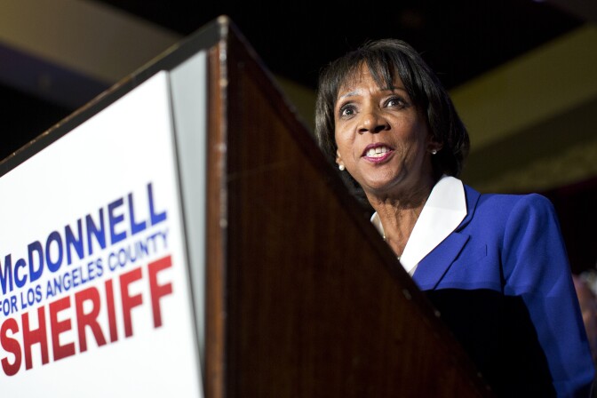 Los Angeles District Attorney Jackie Lacey speaks during an election party for newly elected Los Angeles County Sheriff Jim McDonnell on Tuesday night, Nov. 4, 2014 at the JW Marriott at LA Live.
