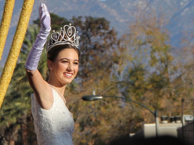 Tournament of Roses Queen Ana Marie Acosta waves to the crowd atop her float in 125th Tournament of Roses Parade Presented by Honda on January 1, 2014 in Pasadena, California.