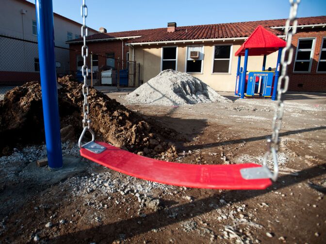 A playground for kindergarten students is under construction at Marguerita, so that young children will have their own space separate from older kids.