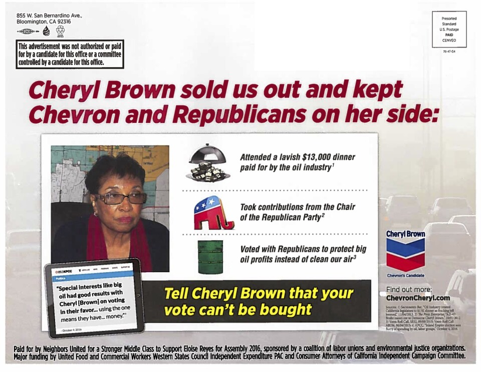 A mailer sent out by Neighbors United excerpts a KPCC story