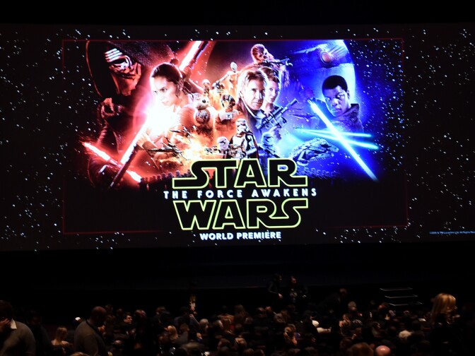 A view of the stage and screen during the World Premiere of "Star Wars: The Force Awakens" at the Dolby, El Capitan, and TCL Theatres on Dec. 14, 2015 in Hollywood.
